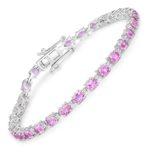 Bracelets-6.24 Carat Genuine Pink Sapphire and White Diamond 14K White Gold Bracelet