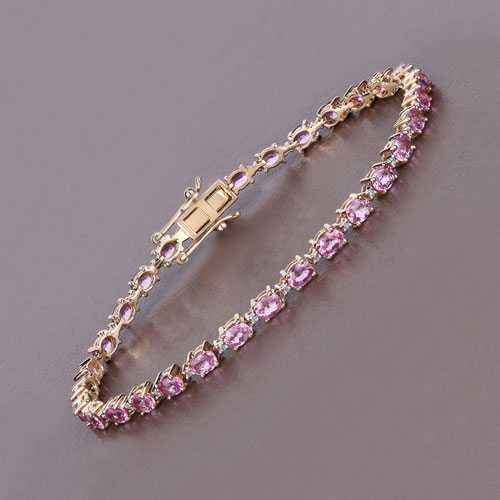 6.24 Carat Genuine Pink Sapphire and White Diamond 14K Yellow Gold Bracelet