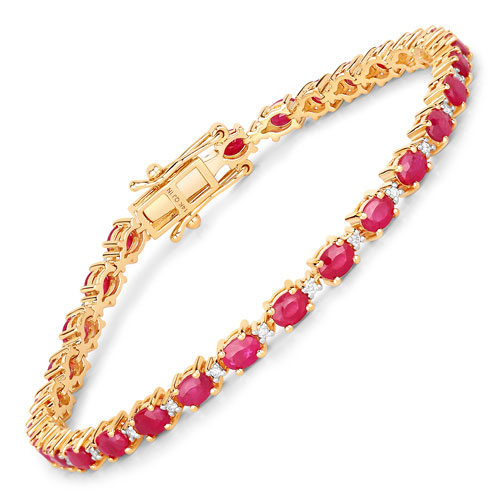 Bracelets-6.61 Carat Genuine Mozambique Ruby and White Diamond 14K Yellow Gold Bracelet