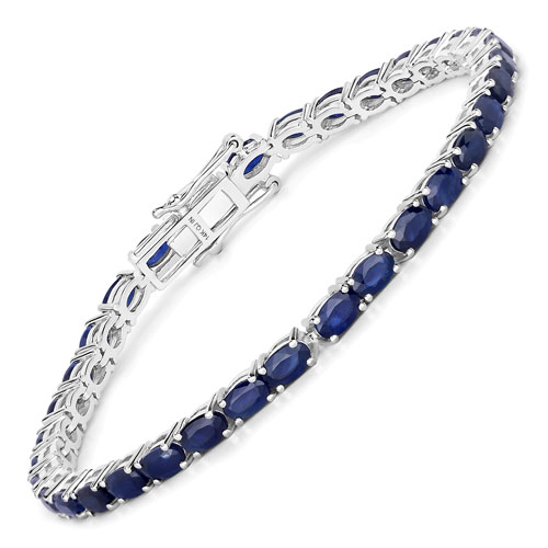 Bracelets-7.48 Carat Genuine Blue Sapphire 14K White Gold Bracelet