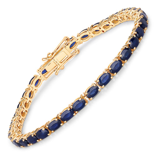 Bracelets-7.48 Carat Genuine Blue Sapphire 14K Yellow Gold Bracelet