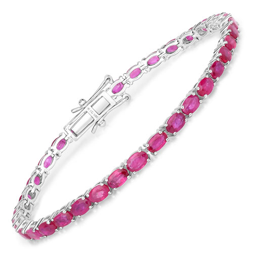 Bracelets-9.18 Carat Genuine Ruby 10K White Gold Bracelet