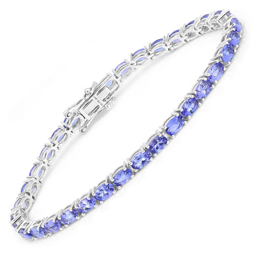 Bracelets-7.07 Carat Genuine Tanzanite 14K White Gold Bracelet