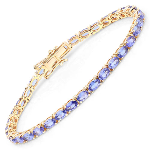 Bracelets-7.07 Carat Genuine Tanzanite 14K Yellow Gold Bracelet