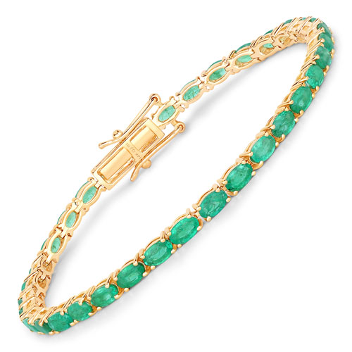 Bracelets-6.69 Carat Genuine Zambian Emerald 14K Yellow Gold Bracelet