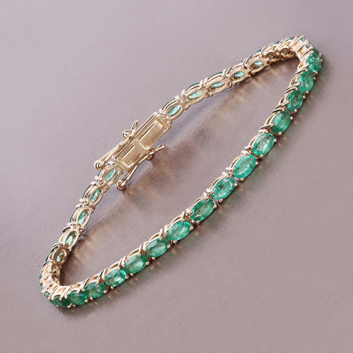 6.46 Carat Genuine Zambian Emerald 14K Yellow Gold Bracelet