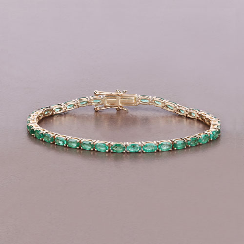 6.46 Carat Genuine Zambian Emerald 14K Yellow Gold Bracelet