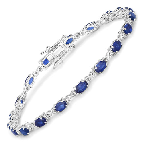 Bracelets-4.43 Carat Genuine Blue Sapphire and White Diamond 14K White Gold Bracelet