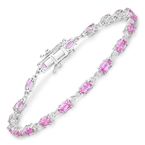 Bracelets-4.43 Carat Genuine Pink Sapphire and White Diamond 14K White Gold Bracelet