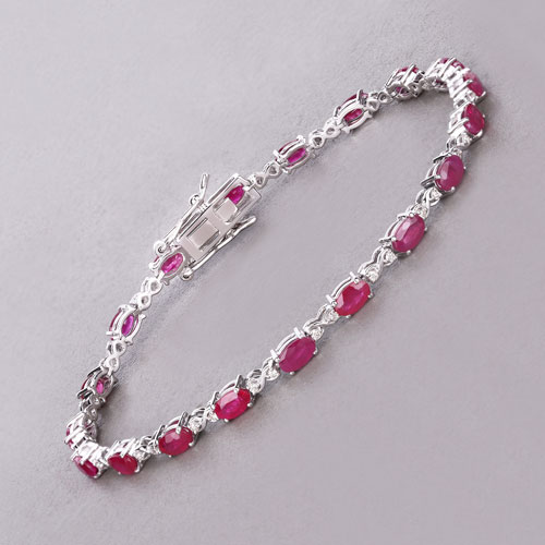 5.38 Carat Genuine Mozambique Ruby and White Diamond 14K White Gold Bracelet
