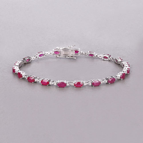 5.38 Carat Genuine Mozambique Ruby and White Diamond 14K White Gold Bracelet