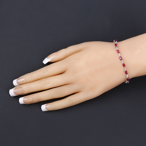 5.38 Carat Genuine Mozambique Ruby and White Diamond 14K White Gold Bracelet