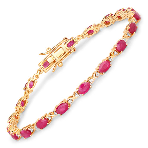 Bracelets-5.38 Carat Genuine Mozambique Ruby and White Diamond 14K Yellow Gold Bracelet