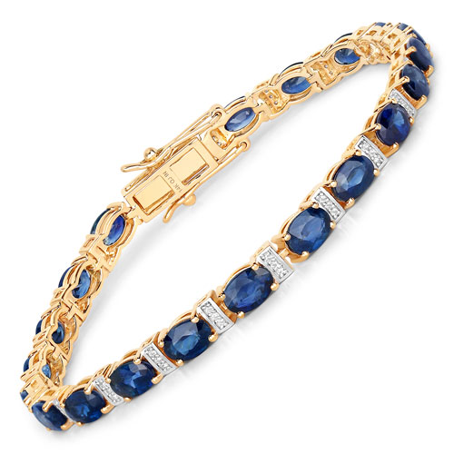 Bracelets-10.48 Carat Genuine Blue Sapphire and White Diamond 14K Yellow Gold Bracelet
