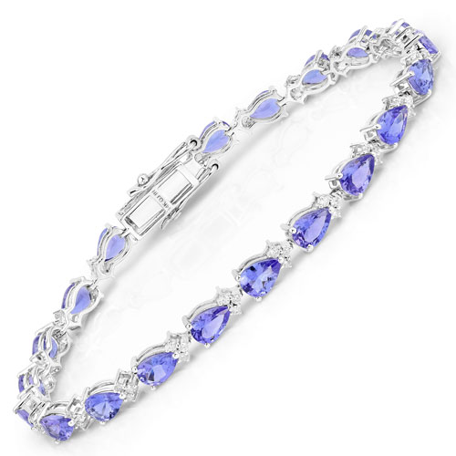 Bracelets-8.27 Carat Genuine Tanzanite and White Diamond 14K White Gold Bracelet