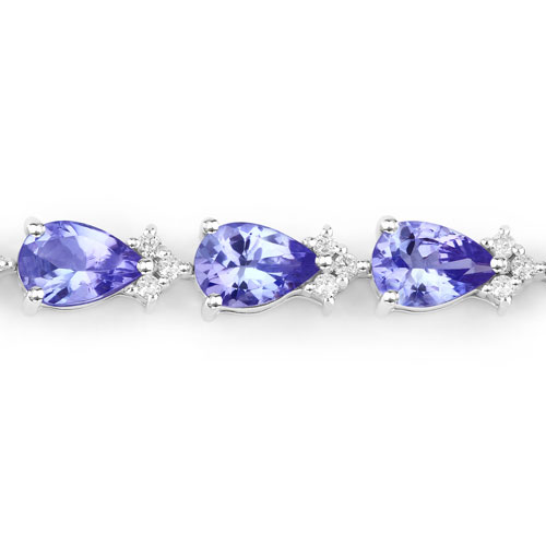 8.27 Carat Genuine Tanzanite and White Diamond 14K White Gold Bracelet