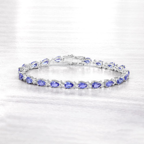 8.27 Carat Genuine Tanzanite and White Diamond 14K White Gold Bracelet