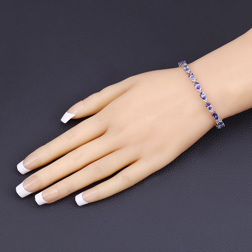 8.27 Carat Genuine Tanzanite and White Diamond 14K White Gold Bracelet