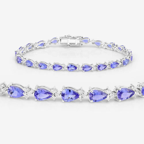 8.27 Carat Genuine Tanzanite and White Diamond 14K White Gold Bracelet