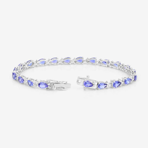 8.27 Carat Genuine Tanzanite and White Diamond 14K White Gold Bracelet
