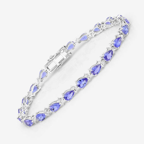 8.27 Carat Genuine Tanzanite and White Diamond 14K White Gold Bracelet