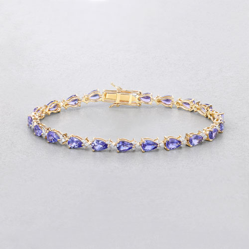 8.27 Carat Genuine Tanzanite and White Diamond 14K Yellow Gold Bracelet
