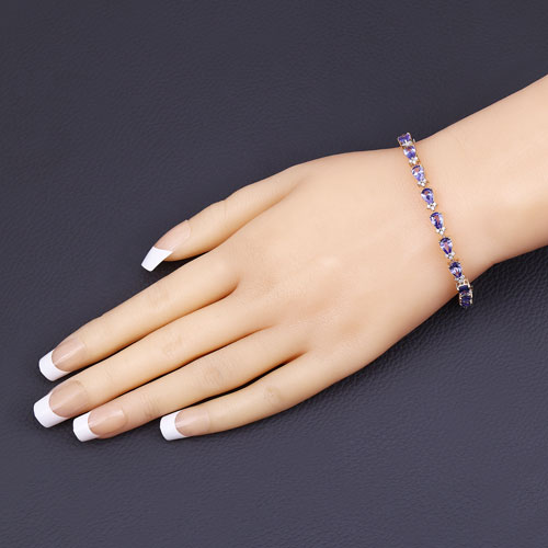 8.27 Carat Genuine Tanzanite and White Diamond 14K Yellow Gold Bracelet