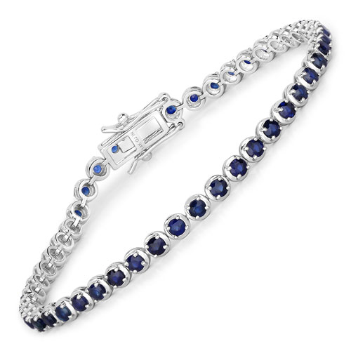Bracelets-3.13 Carat Genuine Blue Sapphire 14K White Gold Bracelet