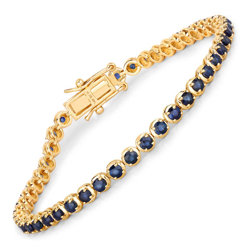 Bracelets-3.13 Carat Genuine Blue Sapphire 14K Yellow Gold Bracelet