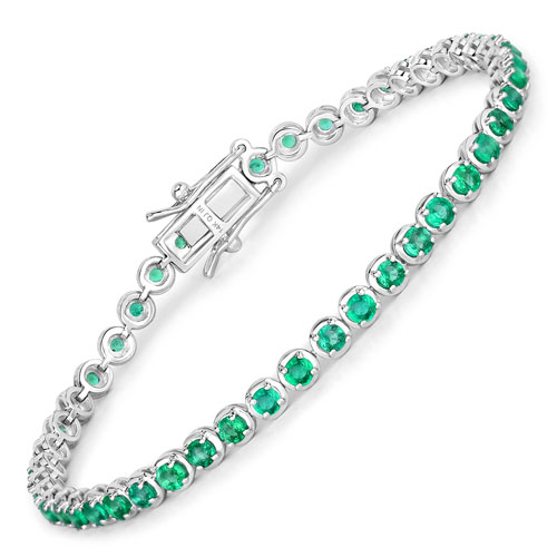 Bracelets-2.76 Carat Genuine Zambian Emerald 14K White Gold Bracelet