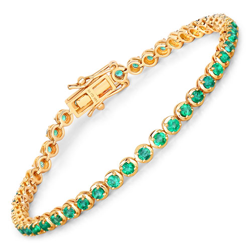 Bracelets-2.76 Carat Genuine Zambian Emerald 14K Yellow Gold Bracelet