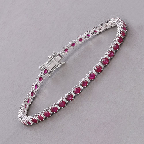 5.56 Carat Genuine Mozambique Ruby and White Diamond 14K White Gold Bracelet