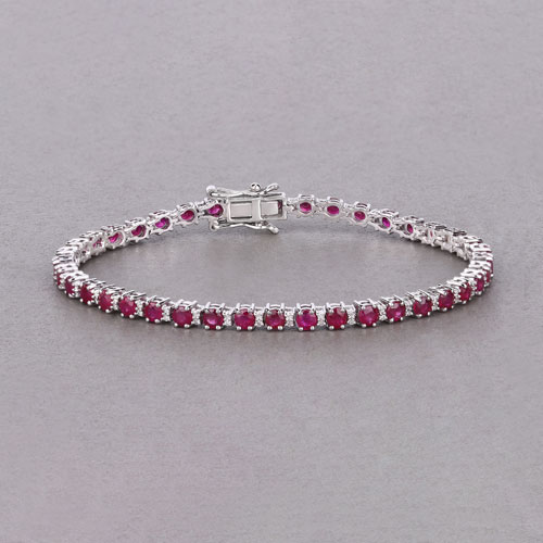 5.56 Carat Genuine Mozambique Ruby and White Diamond 14K White Gold Bracelet