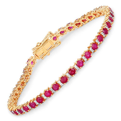 Bracelets-5.20 Carat Genuine Mozambique Ruby and White Diamond 14K Yellow Gold Bracelet