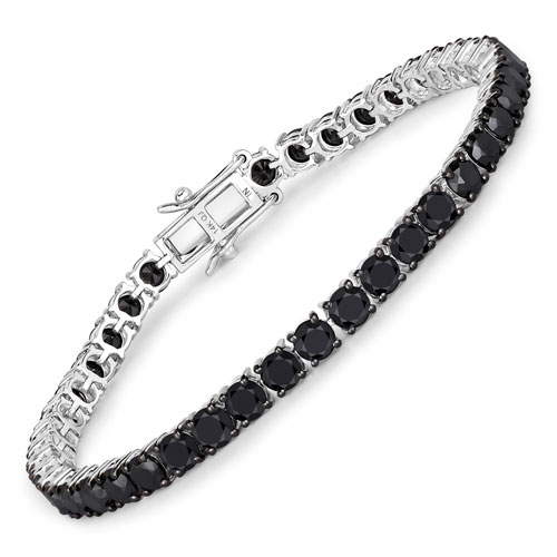 Bracelets-10.81 Carat Genuine Black Diamond 14K White Gold Bracelet