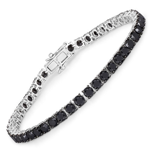 Bracelets-12.05 Carat Genuine Black Diamond 14K White Gold Bracelet