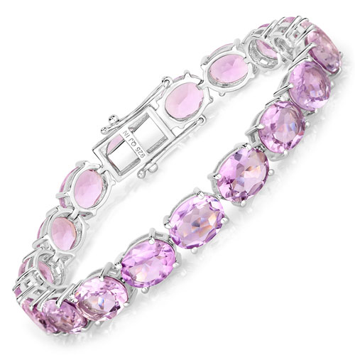 Bracelets-30.40 Carat Genuine Amethyst .925 Sterling Silver Bracelet