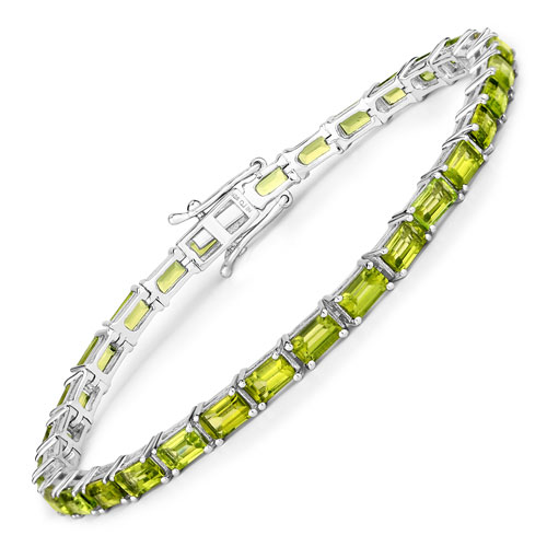 Bracelets-8.68 Carat Genuine Peridot .925 Sterling Silver Bracelet