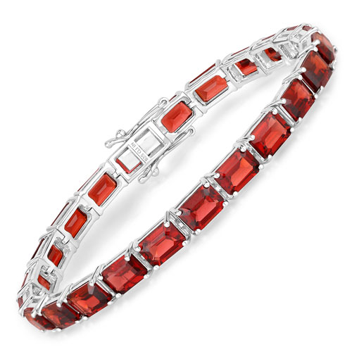 Bracelets-27.60 Carat Genuine Garnet .925 Sterling Silver Bracelet