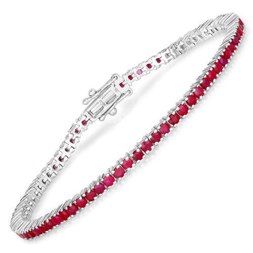 Bracelets-4.44 Carat Genuine Ruby .925 Sterling Silver Bracelet