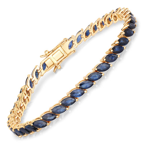 Bracelets-12.71 Carat Genuine Blue Sapphire 10K Yellow Gold Bracelet