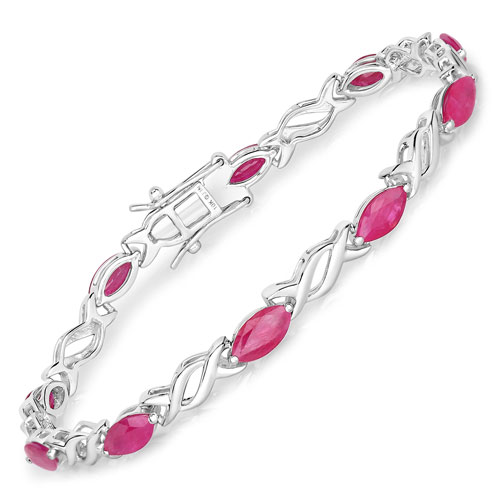 Bracelets-5.00 Carat Genuine Ruby 10K White Gold Bracelet