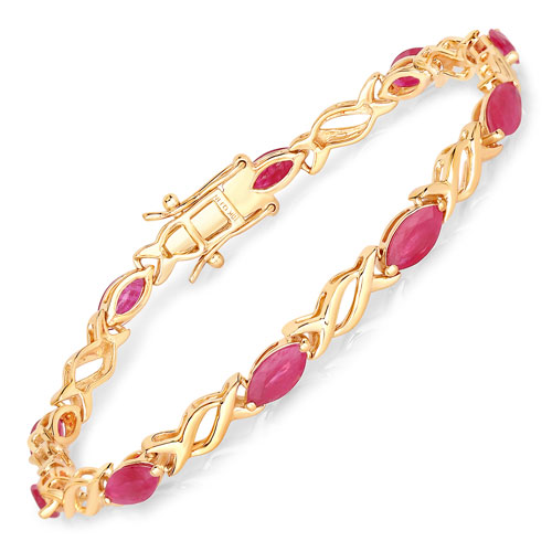 Bracelets-5.00 Carat Genuine Ruby 10K Yellow Gold Bracelet