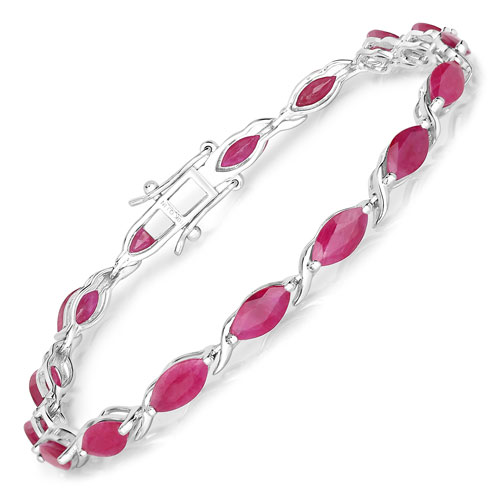 Bracelets-8.00 Carat Genuine Ruby 10K White Gold Bracelet