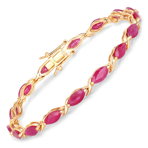 Bracelets-8.00 Carat Genuine Ruby 10K Yellow Gold Bracelet