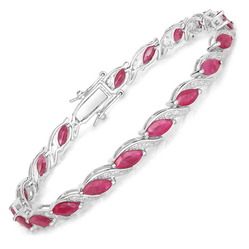 Bracelets-7.78 Carat Genuine Ruby and White Diamond 10K White Gold Bracelet