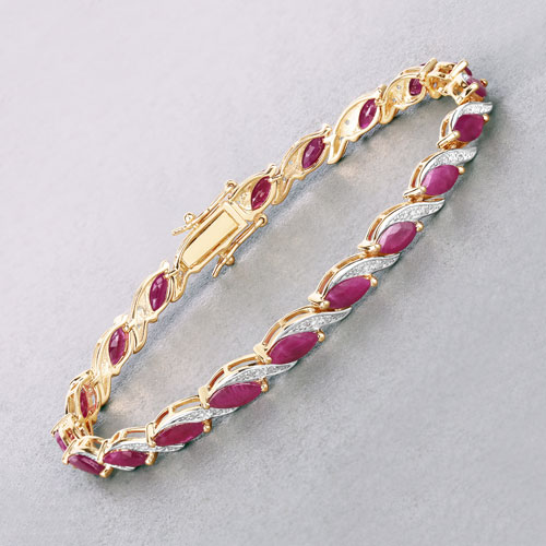 7.78 Carat Genuine Ruby and White Diamond 10K Yellow Gold Bracelet