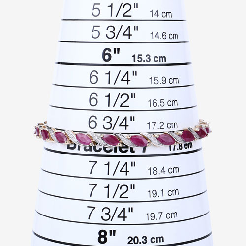 7.78 Carat Genuine Ruby and White Diamond 10K Yellow Gold Bracelet