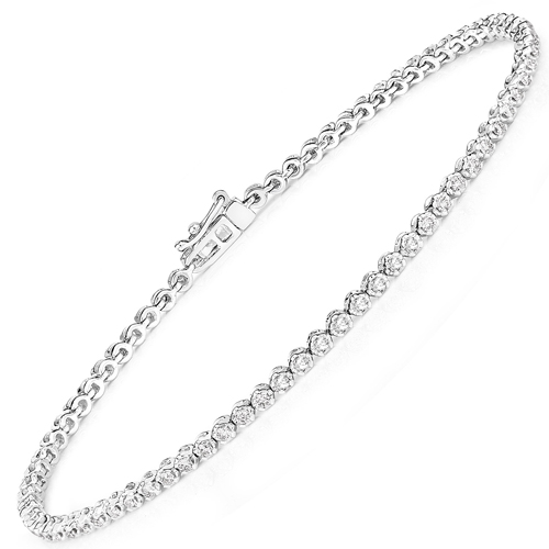 Bracelets-0.92 Carat Genuine White Diamond 14K White Gold Bracelet