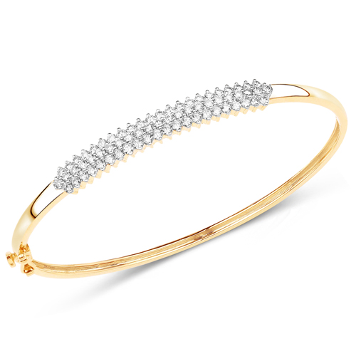 Bracelets-1.26 Carat Genuine White Diamond 14K Yellow Gold Bracelet